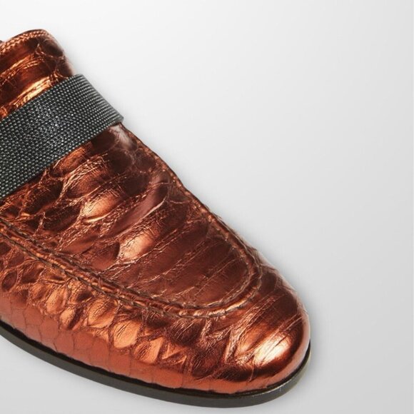 Brunello Cucinelli Python Shoes Metallic Moccasins Flats Monili 37 7 - Picture 2 of 5